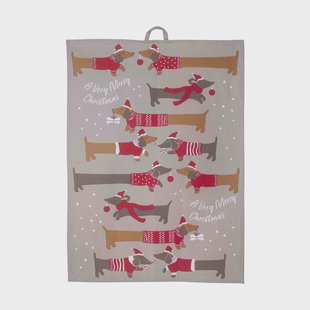 Pluto Design Jolly dogs keukendoek 50x70 cm Rood-grijs
