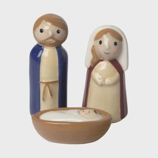 Pluto Design Crib family kerststal keramiek 3-delig Jezus, Jozef en Maria