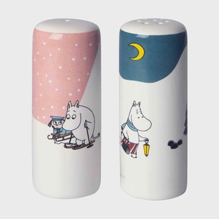 Pluto Design Mumin winter zout- & peperstel Roze-blauw-wit