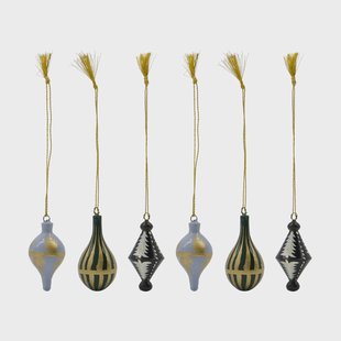 House Doctor Stero kersthanger 6-delig Zwart, wit, goud, blauw, groen