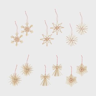 Scandi Living Straw kerstboomhanger van stro 12-delig Rood
