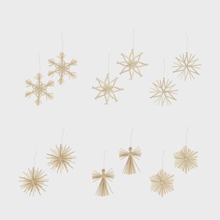 Scandi Living Straw kerstboomhanger van stro 12-delig Wit