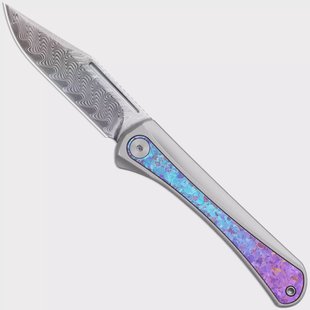 Kizer Melody Ki3732A1, Acid-Washed Damascus, Rainbow Aluminum/Crystallized Titanium zakmes, Paul Munko design