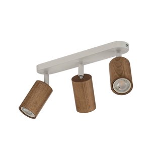Luminex Plafondspot Nisse, wit, lengte 33 cm, 3-lamps, hout/metaal