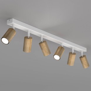 Luminex Plafondspot Nisse, wit, lengte 90 cm, 5-lamps, hout/metaal