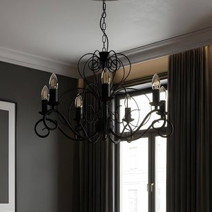 Luminex Kroonluchter Mauro, zwart, 7-lamps, Ø 62 cm, metaal, E14