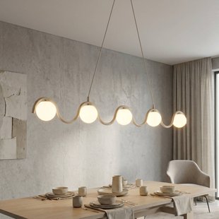 EMIBIG LIGHTING Hanglamp SINUS, beige, lengte 110 cm, 5-lamps, metaal/glas