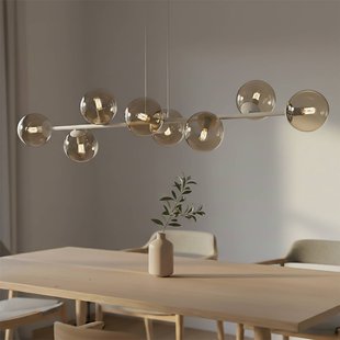 EMIBIG LIGHTING Hanglamp Rossi, beige, lengte 130 cm, 8-lamps, glas/metaal