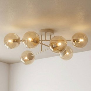 EMIBIG LIGHTING Plafondlamp ROMA, beige, Ø 75 cm, 6-lamps, glas/metaal, E14