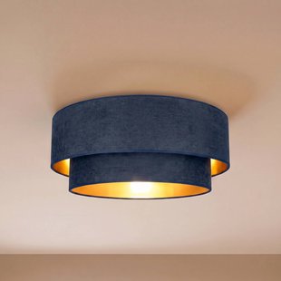 Boho-plafondlamp donkerblauw/goud Ø60cm, textiel, E27 - Duolla - Gang / Hal - Jong wonen - Stof - Zonder afstand