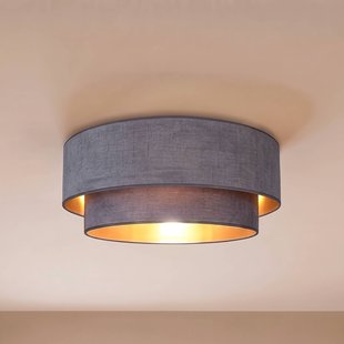 Boho-plafondlamp, grijs/goud, Ø 60 cm, textiel, E27 - Duolla - Gang / Hal - Jong wonen - Stof - Zonder afstand