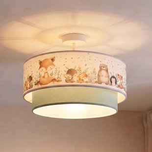 Boho-plafondlamp voor kinderen, saliegroen/bonte kleuren, Ø 40 cm, textiel, Duolla - Kinderkamer - Stof - Met afstand