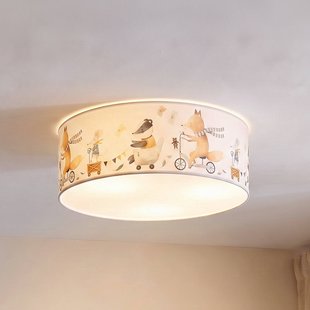 Kids Print plafondlamp, kleurrijk/beige, Ø 50 cm, textiel - Duolla - Kinderkamer - Stof - 1 lamp