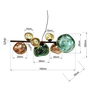 KARE hanglamp Burbuja, veelkleurig, glas, lengte 100 cm