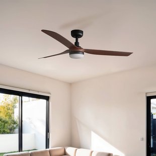 FARO BARCELONA LED plafondventilator Punt M, zwart/hout, DC, stil, 130 cm