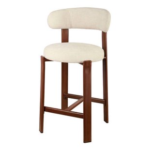 Giga Meubel Barstoel Märsta - Beige/Walnoot Stof - Zithoogte 67cm - Set van 2