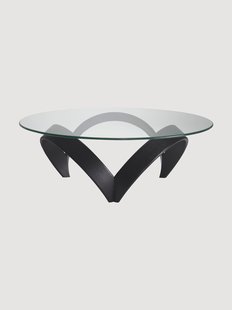 Ronde houten salontafel Soquel met glazen tafelblad