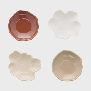 Marimekko Unikko & Kivet shape bord 4-delig Beige-chestnut-white-light brown