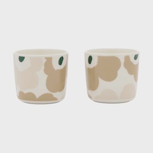 Marimekko Unikko kopje zonder oor 2-delig White-light sand-beige-donker groen, 20 cl