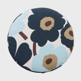 Marimekko Pieni unikko ronde zitkussen White-blueberry-cold blue-dark brown