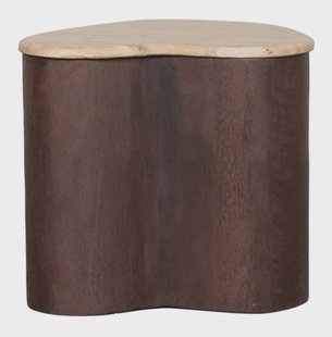 LABEL51 Organische Bijzettafel Davi Travertin en hout, 40 x 30cm - Espresso