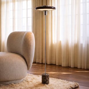 Branford vloerlamp, bruin, metaal/marmer, retro – Lindby - Woonkamer - Vintage / Retro - 1 lamp