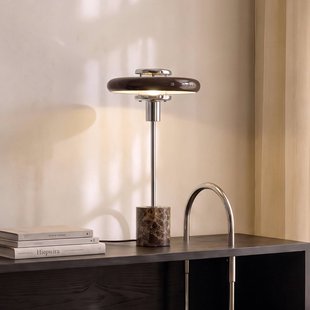 Lindby tafellamp Branford, retro, bruin, glas/marmer