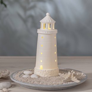 STAR TRADING LED sfeerlamp Seaside, wit, porselein, hoogte 25 cm