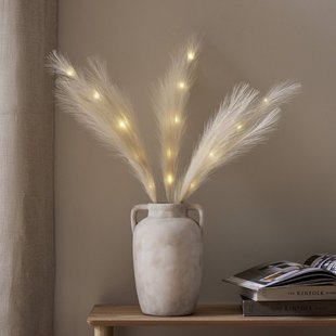STAR TRADING LED-decoratieve veer Plumes, beige, 3 takjes, 15 blaadjes, polyester