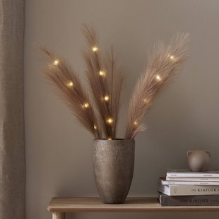 STAR TRADING LED-decoratieve veertjes Plumes, bruin, 3 takjes, 15 blaadjes, polyester