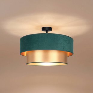 Dorina plafondlamp, groen/goud, Ø 60 cm, textiel, E27 - Duolla - Keuken - Jong wonen - Stof - 1 lamp