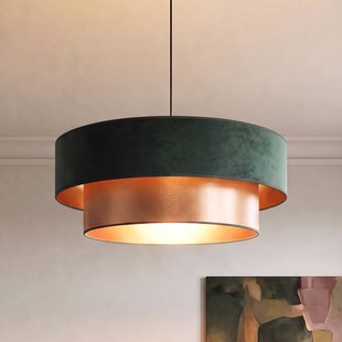 Dorina hanglamp, groen/goud, Ø 60 cm, textiel, E27 - Duolla - Slaapkamer - Jong wonen - Stof - 1 lamp