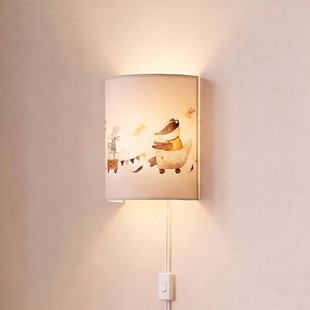 Duolla Kinderwandlamp Kids Print wit/kleurrijk, 24 cm, stekker, textiel