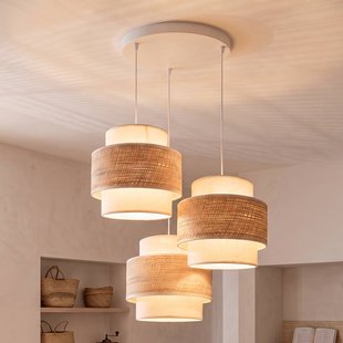 Space hanglamp, ecru/beige, 3-lamps, textiel, E27 - Duolla - Slaapkamer - Jong wonen - Stof - Meerdere lampen