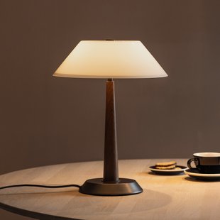 Ligna tafellamp wit/brons/eiken 39 cm - Globen Lighting - Woonkamer - Scandinavisch - Metaal - Met lampenkap
