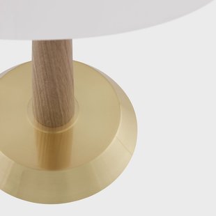 Ligna tafellamp 39 cm wit/messing/eikenhout - Globen Lighting - Woonkamer - Scandinavisch - Metaal - Met lampenkap