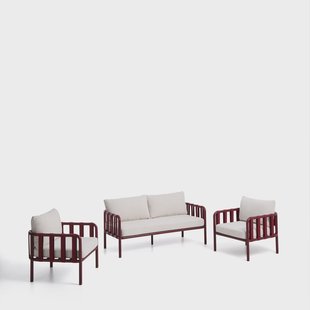 Kave Home Loungeset Omala Met 2-zitsbank en 2 fauteuils - Beige/Bordeauxrood