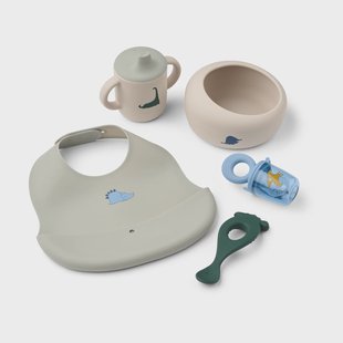 Liewood Mileah baby eetset Dino Roar/Dove blue