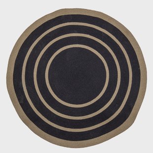 Bloomingville Rond Vloerkleed Lune Zeegras en jute, 120cm - Zwart