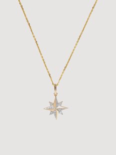 Zilveren ketting Stellina, met geelgouden hanger, met diamanten