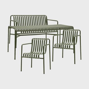 HAY Palissade eetset 2 Dining armstoel + bank 170x90 cm olive
