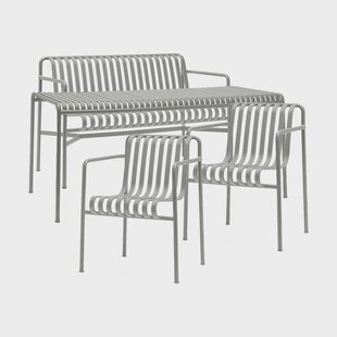 HAY Palissade eetset 2 Dining armstoel + bank 170x90 cm sky grey