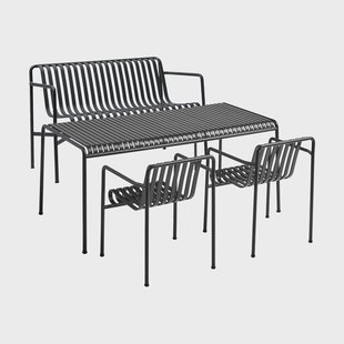 HAY Palissade eetset 2 Dining armstoel + bank 170x90 cm anthracite