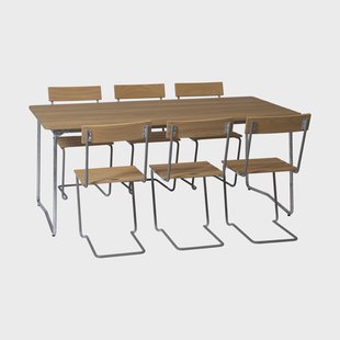 Grythyttan Stålmöbler Grythyttan eetset B31 + 6st Stoel 1 geolied eikenhout