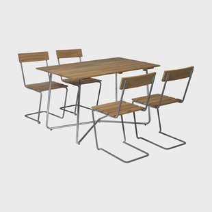 Grythyttan Stålmöbler Grythyttan eetset B25A + 4st Stoel 1 geolied eikenhout