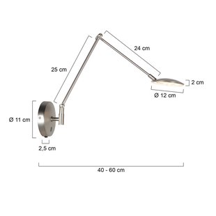 Steinhauer LED wandlamp Zenith 2 met arm, staal, CCT, metaal, stekker