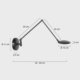 Steinhauer LED wandlamp Zenith 2 met arm, zwart, CCT, metaal, stekker