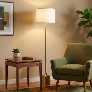 Elstead Vloerlamp Issa, ivoorkleurig/goudkleurig, 156 cm, linnen/metaal