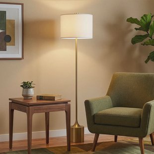 Issa vloerlamp ivoor/goud 156 cm linnen/metaal - Elstead - Woonkamer - Vintage / Retro - Aluminium - 1 lamp