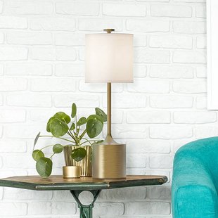 Elstead Tafellamp Issa, ivoorkleurig/goudkleurig, 68 cm, linnen/metaal